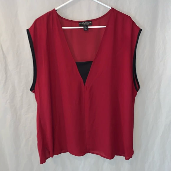 1x Forever21+ Plus Size Burgandy / Black Lightweight Top - Picture 1 of 8